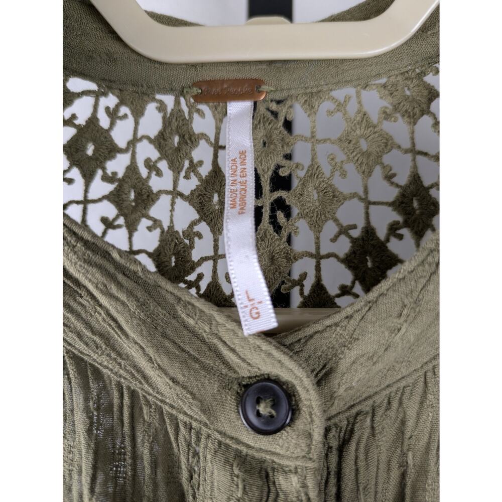 Free People The Best Crochet Button Down Shirt oversized Olive Green - Picture 4 of 8
